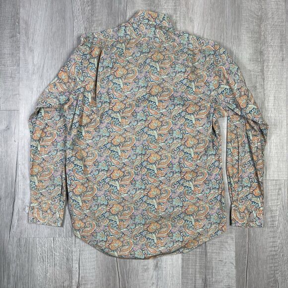 Vintage 90s Polo Ralph Lauren Floral Paisley Button Up Shirt Size Medium Blue X - Picture 8 of 8